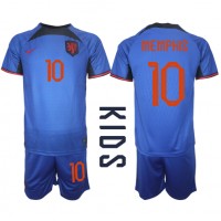 Holandsko Memphis Depay #10 Vonkajší Detský futbalový dres MS 2022 Krátky Rukáv (+ trenírky)